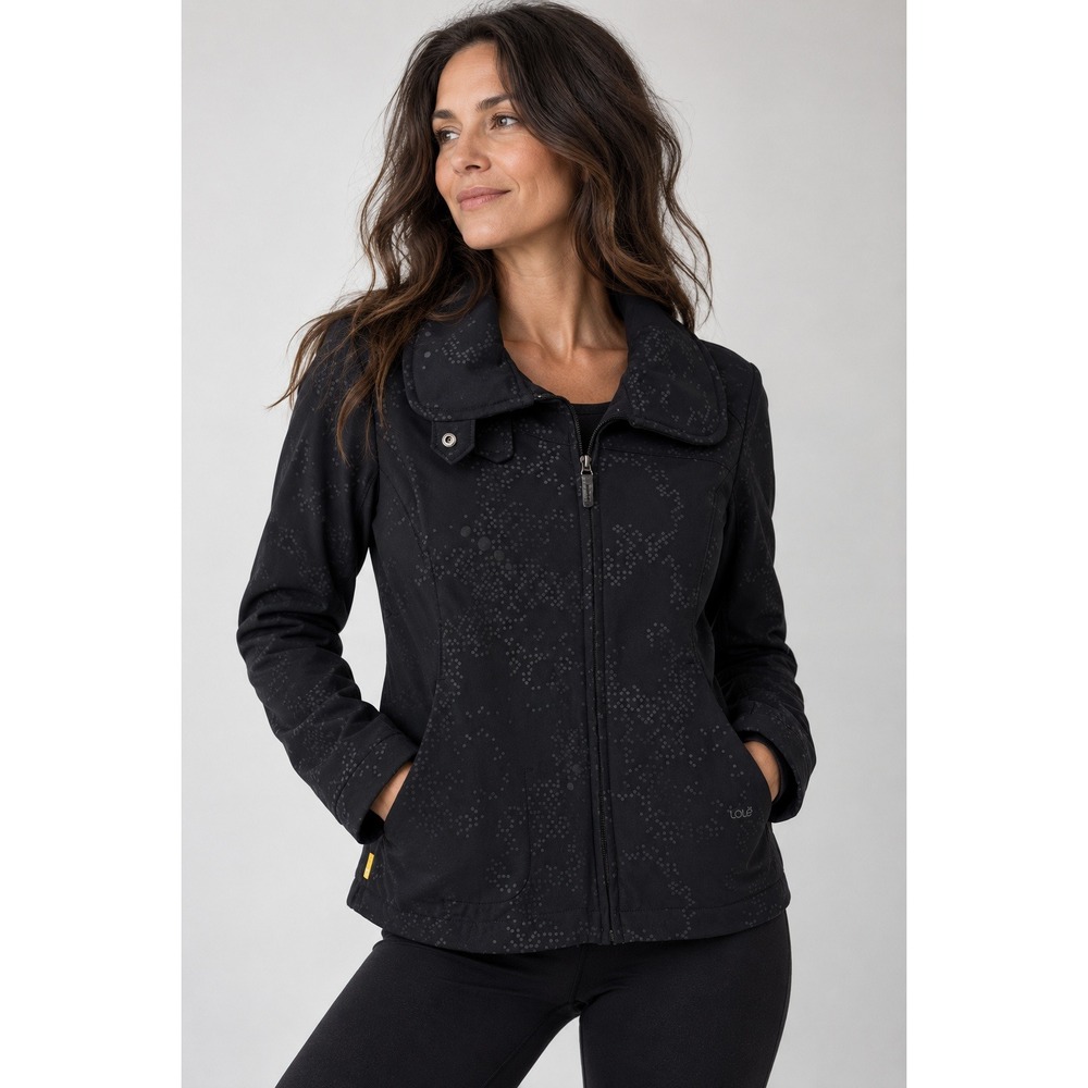 Lole Softshell Jacket Womens M Black Fleece Lined Full Zip Stretch Polka Dot